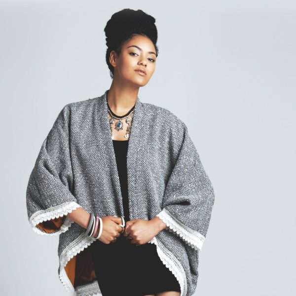 woman-wear-gray-poncho Gray Poncho (Left Image)